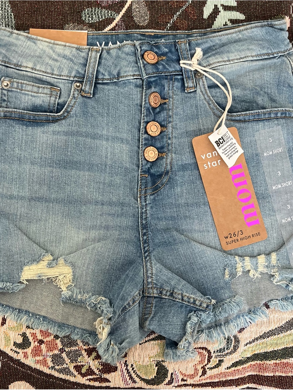 Vanilla Star Light Blue Distressed Mom Jean Shorts